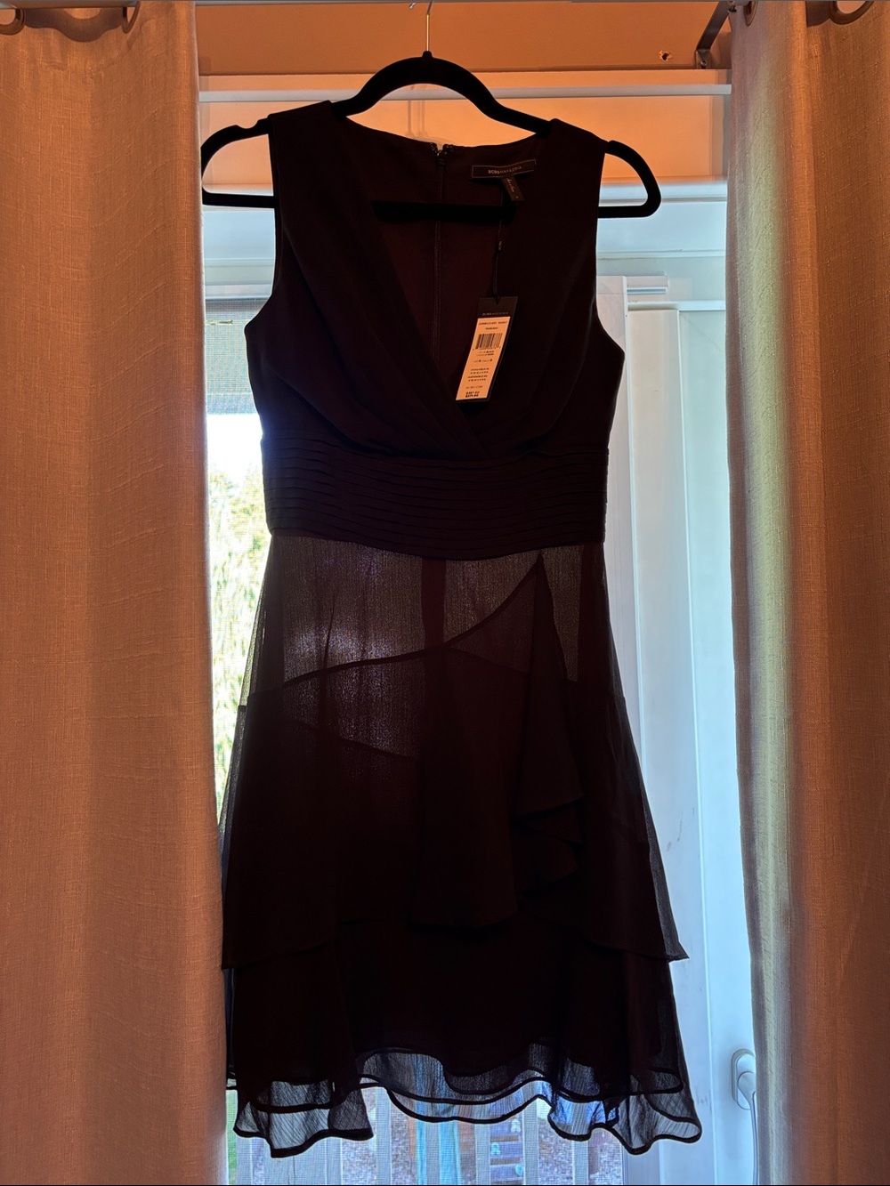 NWT BCBG MaxAzria Black Tiered Chiffon Dress
